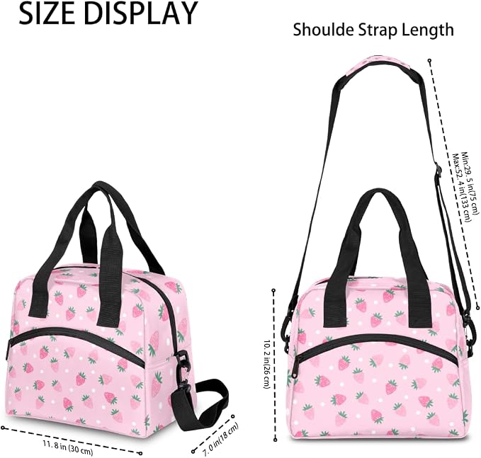 Strawberry Dots Pattern Insulated Lunch Bag for Women Men Reusable Lunch Box Cooler Bag Large Leakproof Lunch Tote with Adjustable Shoulder Strap for Adult Work Picnic Camping Beach Office