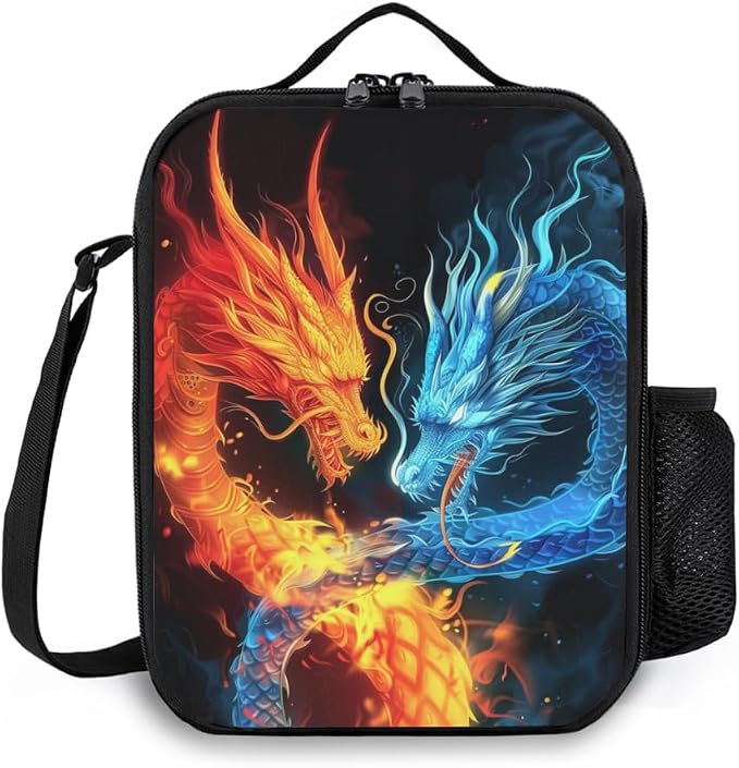 Insulated Lunch Bag, Reusable Portable Lunch Box With Shoulder Strap, Dragon Lunch Bag, Funny Cute Bento Lunchbox Cooler Thermal Meal Tote Kit