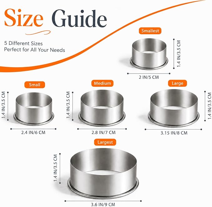 Biscuit Cutters, Round Cookie Cutters/Stainless Steel Dumpling Skin Cutters/Cake Pastry Cutters/Cake Cookie Scone Cutters Molds stamps for Cooking Baking (5Pcs, Plain Edge)