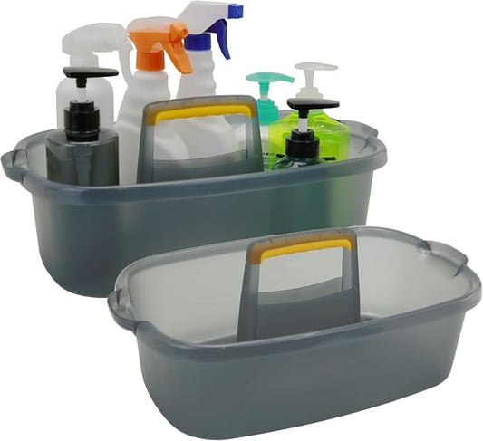 Goderewild Cleaning Caddy Organizer with Handle, Storage Basket/Totes Portable for Bathroom Supplies, Cleaning Products, and Sink Tool.(Translucent Gray×2, 2 Pack)