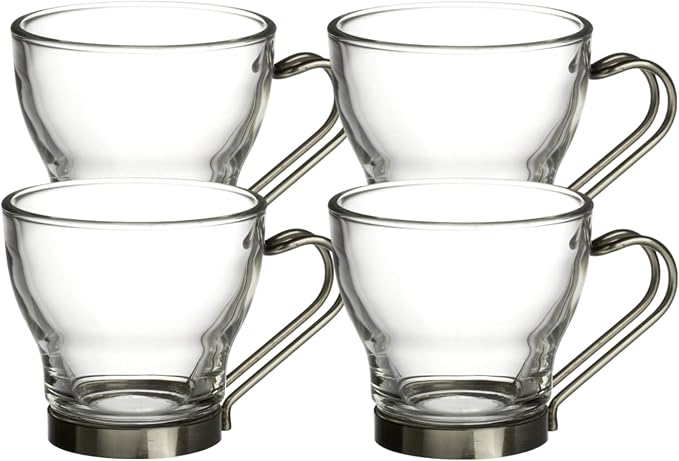 Bormioli Rocco Verdi Espresso Cup With Stainless Steel Handle, Set of 4, Gift Boxed, 3.5 ounces