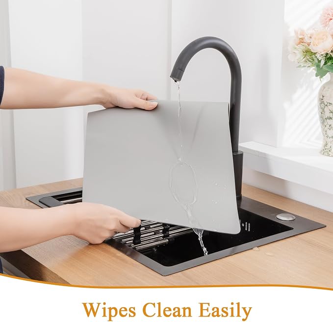 SHACOS Placemats Set of 6 Faux Leather Waterproof Leakproof Wipeable PU Non-Slip Vinyl Place Mats Heat Resistant Table Mats for Kitchen Dining Table Indoor Outdoor, Grey
