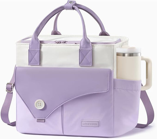 LOVEVOOK Cute Insulated Lunch Bag for Women, Wide Opening Leakproof Cooler Tote with Large Cup Holder and Shoulder Strap, Adult Lunch Box for Work Picnic Campus