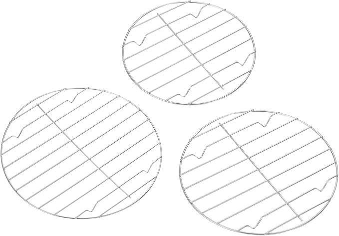 uxcell 3Pcs 7-7/8",8-11/16",11" Round Cooling Rack, Roasting Baking Steaming Cooling Rack, Stainless Steel Cooking Grid Grill for Oven, Air Fryer, Silver