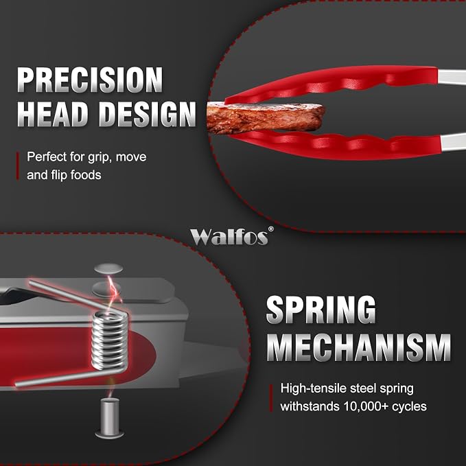 Walfos Kitchen Tongs - 7" 9" and 12" Heat Resistant Cooking Tongs, Stainless Steel and BPA Free Silicone Tips, Great for Cooking, Salad, Grilling, Turning, Dishwasher safe,set of 3