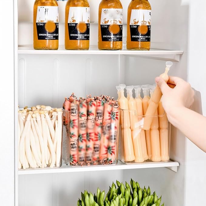 Crystal ClearFreezer Storage Bins,4 Pack Cleard Plastic Bins for Refrigerator and Pantry,Clear Plastic OrganizerBins with Handles,Stackable Kitchen Cabinet Organizer for Frozen Food,Meat & Veggies