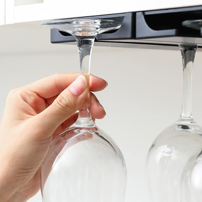 Wine Glass Hanger Under Cabinet - Nail Free Wine Glass Rack,Hangings Wine Glass Goblet Rack for Kitchen Storage and Organization Asaim