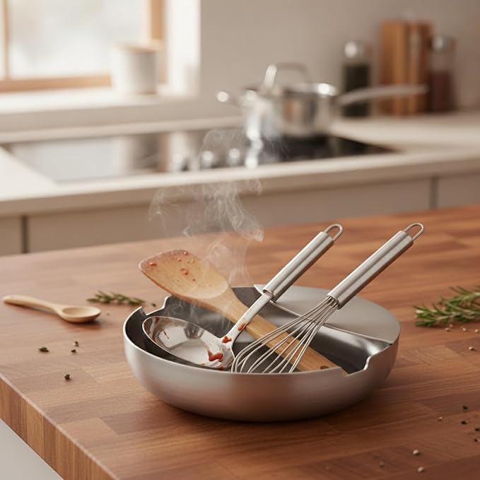 Spoon and Spatula Holder, Stainless Steel Countertop Utensil Rest for Kitchen Cooking (1 PC)