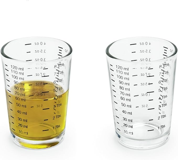 Fox Run Mini Multi-Purpose Liquid and Dry Measuring Shot Glass, Set of 2, 4-Ounce Cups, Clear, Small