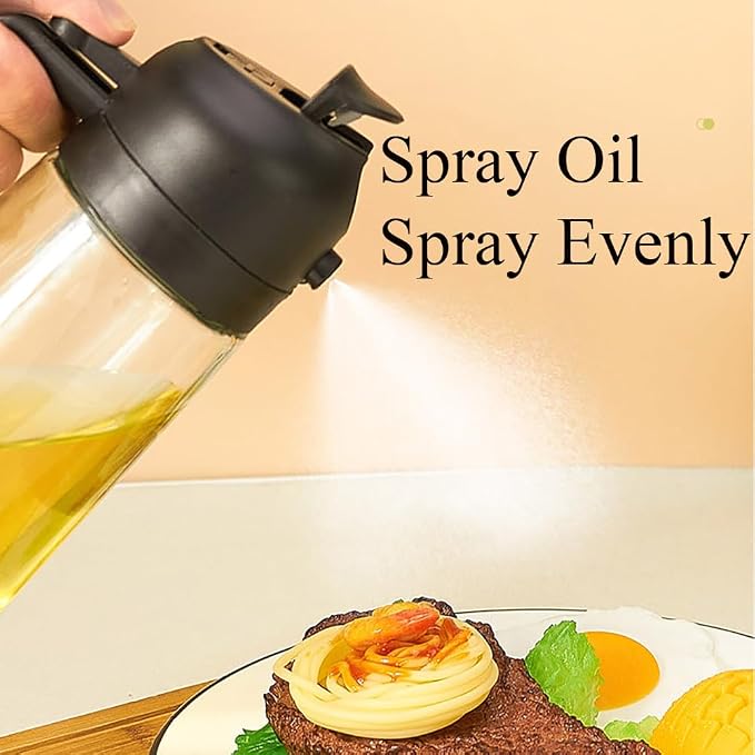 Olive Oil Sprayer Mister for Cooking,Olive Oil Dispenser Bottle 2 IN 1,17oz Oil Mister Spray Bottle,Premium Glass Oil Spritzer Bottle for Kitchen Air Fryer,Baking,Salad,Grilling,BBQ (Black 1 Pack)