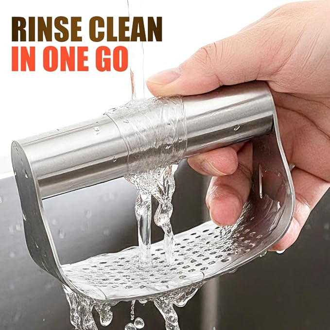Garlic Press Rocker,Stainless Steel Garlic Presser,Crusher and Chopper,Kitchen Garlic Mincer Tool with Peeler & Cleaning Brush,For Extract Garlic Paste (1 SET)