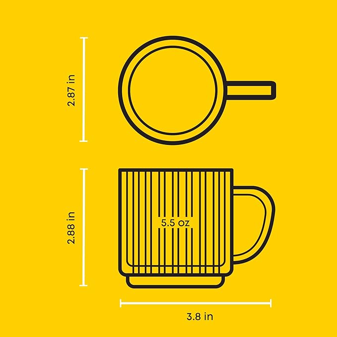 JoyJolt Haven Stackable Fluted Glass Mugs Set of 2, 5.5oz Ribbed Double Wall Glass Coffee Mugs, Stacking Insulated Coffee Cup Set also for Espresso Shot Tea Latte Macchiato Cappuccino