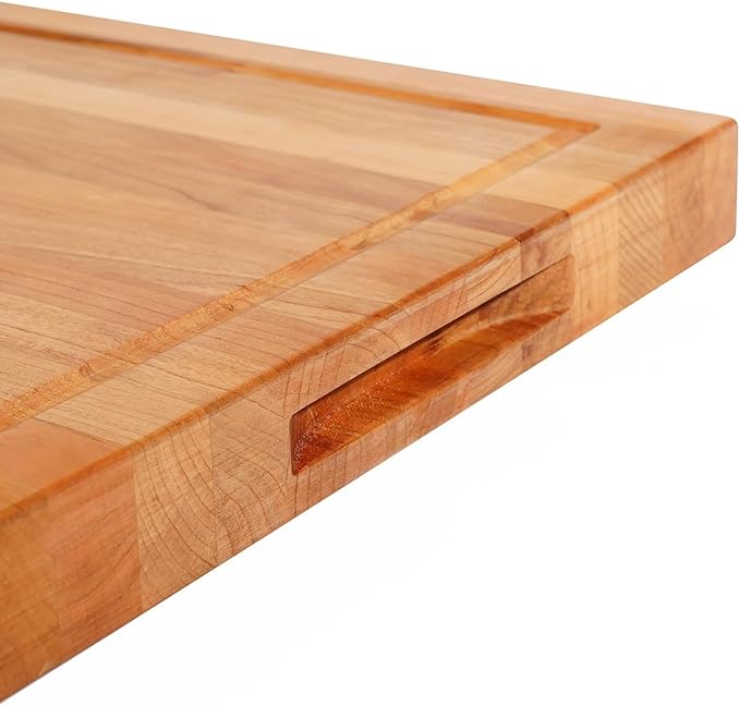 CONSDAN Solid Cherry Wood Cutting Board for Kitchen, USA Grown Hardwood, 16 x 12, with Invisible Inner Handle, Prefinished with Food-Grade Oil, Suitable for Kitchen Edge Grain, 1-1/2" Thick