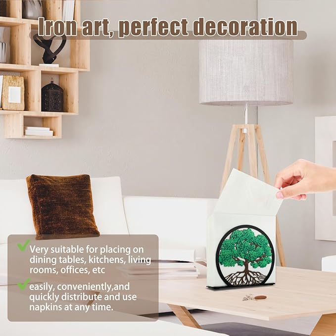 Modern Napkin Holder for Table Decor,Black Metal Napkin Dispenser fit Tissue Mail Bills Paper Towel Holder,Tree of Life Napkin Holders,Napkin Stand for Home Kitchen Dining Restaurant Cocktail