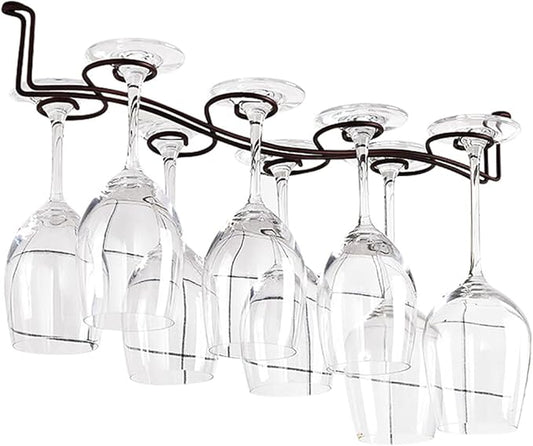 CAKERS Creative Hanging Stemware Display Rack|Screw Mount Iron Art Under Cabinet Wine Glass Rack|Glassware Drying Storage Hanger For Kitchen,Bar And Restaurant,Bronze,Large-50cm(19.6in)