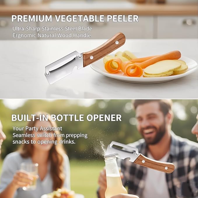 Kumocos Peeler Vegetable Peeler, Stainless Steel Multifunctional Veggie Peeler with Bottle Opener, Heavy Duty Potato Apple Kiwi Cucumber Fruit Peeler (2)