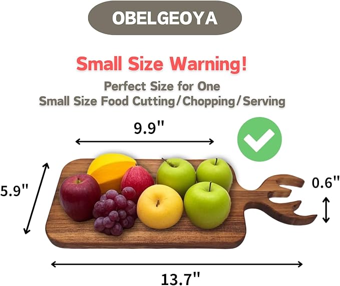 Acacia Wood Serving Board with Handle - 13" x 6" Wooden Cute Design Food Serving Tray for Kitchen Appetizers, Wooden Cutting Chopping Board for Meat, Vegetables, Bread, Cheese Board