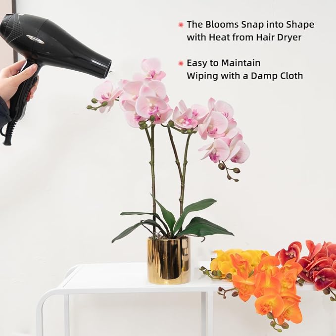 CXGS Artificial Orchid Flower Plant Real Touch Faux Orchids in Ceramic Vase Pink 19.7'' Fake Phalaenopsis Flower Arrangement Centerpiece Home Indoor Decor