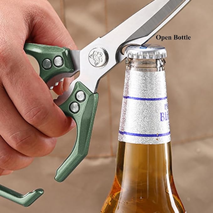 Kitchen Scissors 3.5mm Thick Blade, Heavy Duty All-Metal Shears for Cutting Poultry Bones & Meat, Ergonomic Non-Slip Handle, 5-in-1 with Bottle Opener & Fish Scaler, Rust-Proof and Dishwasher Safe