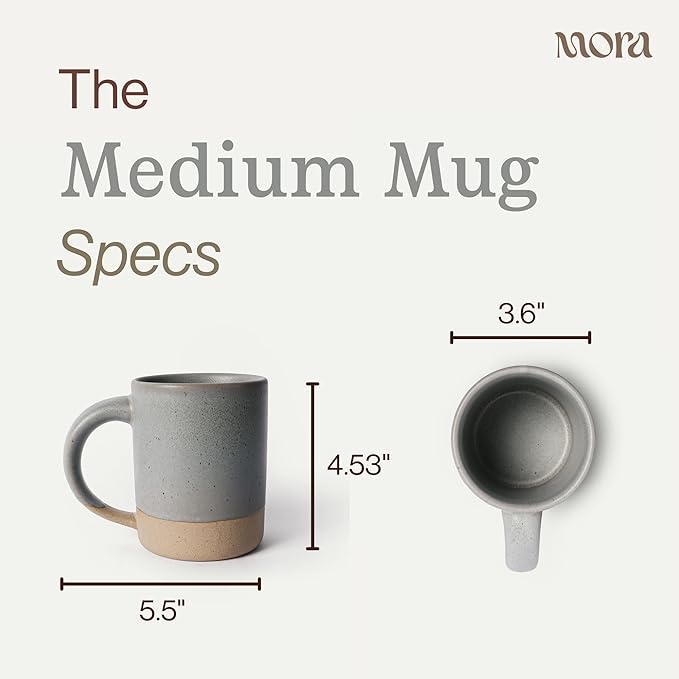 MORA Medium Mugs Set of 4, 16oz Ceramic Pottery Latte Mugs/Coffee Cups - Microwave and Dishwasher Safe - Peppercorn