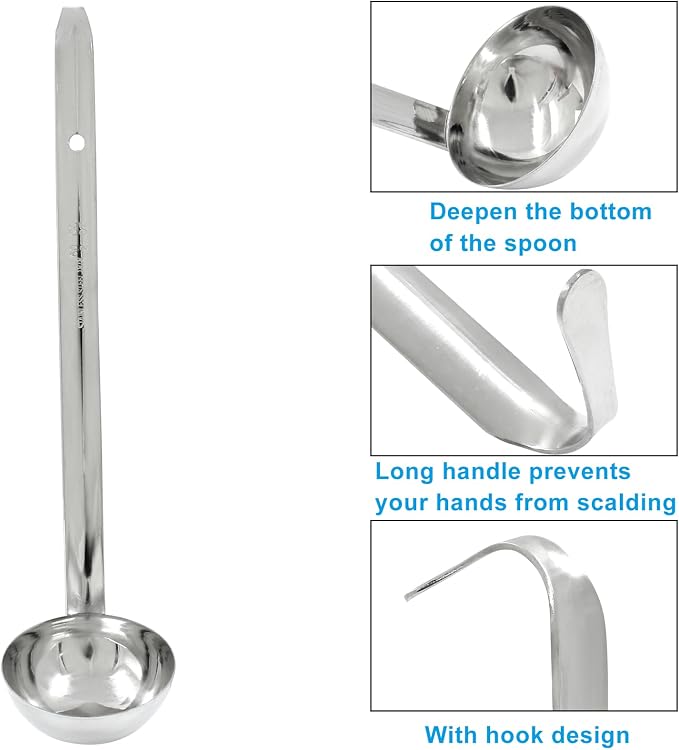 Piutouyar 3 Pcs 2 oz Soup Ladle Set, Stainless Steel Ladle with Long Hooked Handles Kitchen Cooking Serving Ladle Accessories for Cooking Soup Sauce Stews