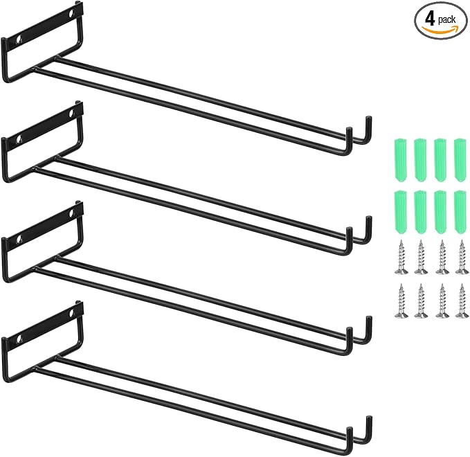 uxcell 4Pcs Wine Glass Rack, 11.81 Inch Iron Wine Glasses Rack Under Cabinet Stemware Rack - Wall Mountable Wine Glass Holder Storage Hanger for Bars Coffee Restaurants Kitchens, Black