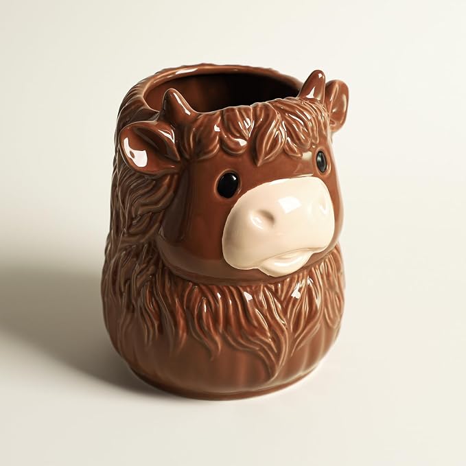 Ceramic Highland Cattle Kitchen Utensil Holder, Large Cooking Utensil Crocks for Countertop, Utensil Organizer