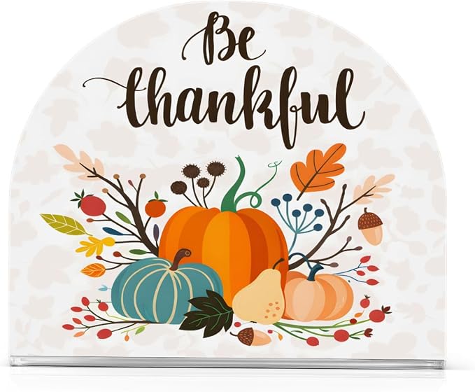 Thanksgiving Day Fall Autumn Pumpkins Napkin Holder for Tables Paper Cocktail Napkin Holders for Kitchen and Dinning, Acrylic Dinner Napkin Dispenser for Restaurant Home Decor Bar Accessories 2 Pack