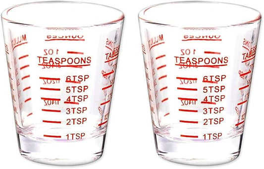 DS. DISTINCTIVE STYLE Shot Glasses Measuring Cup 2 Pieces Liquid Heavy Glass 30 Milliliter Scaled Measuring Glass for Liquid (Red, 30ml)