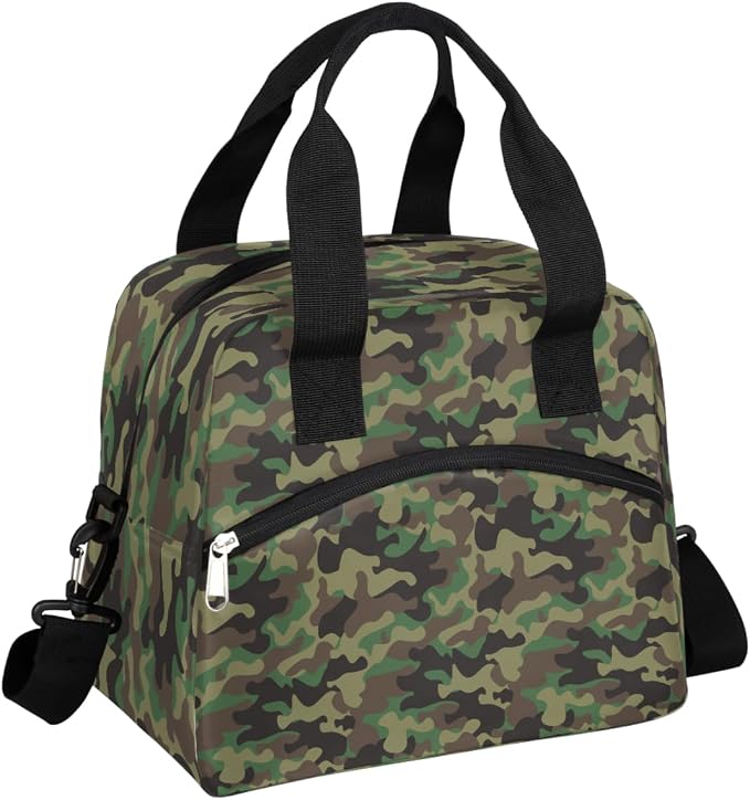 Pardick Army Camouflage Camo Insulated Lunch Bag for Women Girl Reusable Lunch Tote Box With Shoulder Strap Lightweight Thermal Cooler Meal Prep Bag for Work School Office Picnic