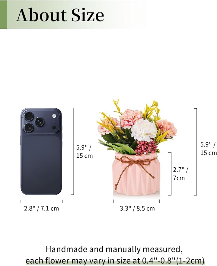 BLOSMON Fake Flowers in Vase for Centerpieces: 4 PCS 5.9 Inch Small Artificial Hydrangea with Vase Table Decor - Faux Floral Arrangements Desk Home Party Bathroom Office Decorations