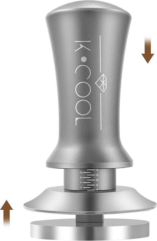 K COOL Espresso Tamper, Coffee Tamper, Premium Barista Tools Tamper with Calibrated Spring 30lb, 100% Stainless Steel Flat Base Tamper with Scale Mark for Espresso Coffee Machine (53mm, Silver)