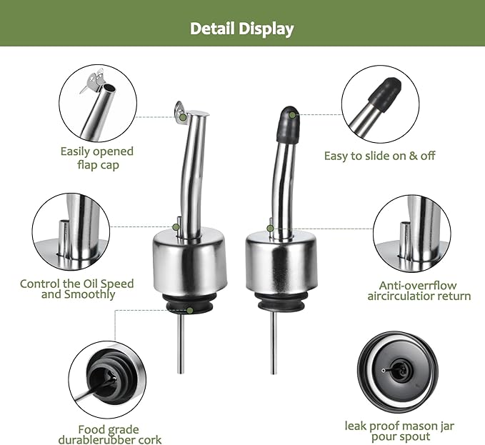 SheeChung Oil Dispenser Bottle for Kitchen, Glass Cooking Oil Bottle, 16oz Mason Jar Vinegar Dispenser Set with Brush, Stainless Steel Pour Spout, Rustic Farmhouse Kitchen Decor 1 Pack