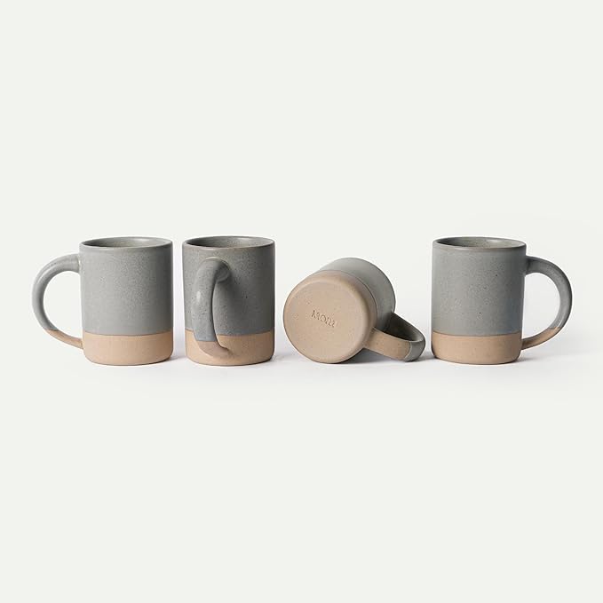 MORA Medium Mugs Set of 4, 16oz Ceramic Pottery Latte Mugs/Coffee Cups - Microwave and Dishwasher Safe - Peppercorn