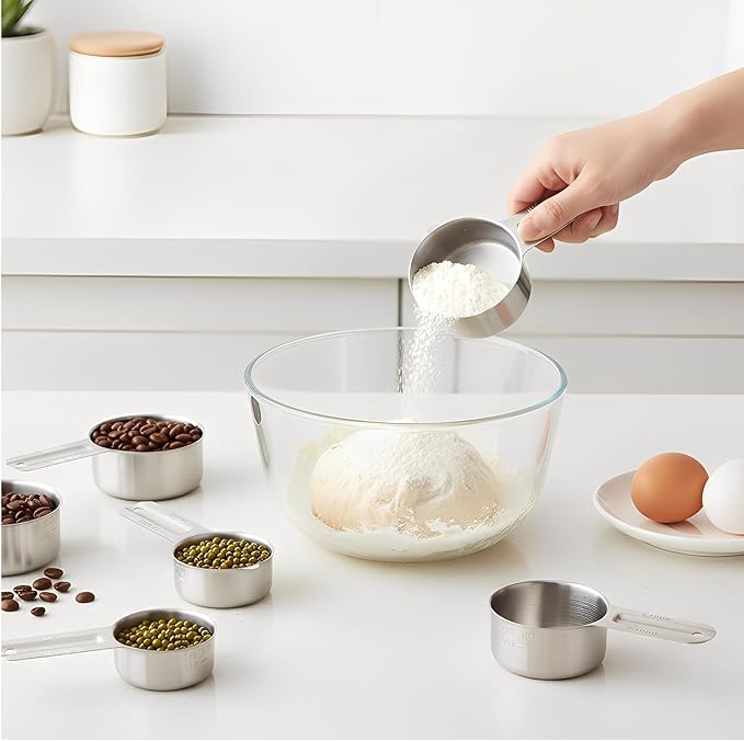 Measuring Cups and Spoons Set of 13, 7 Stainless Steel Nesting Cups and 6 Measuring Spoons, 2 Detachable Rings, Kitchen Gadgets for Baking Cooking, Dry and Liquid Ingredients
