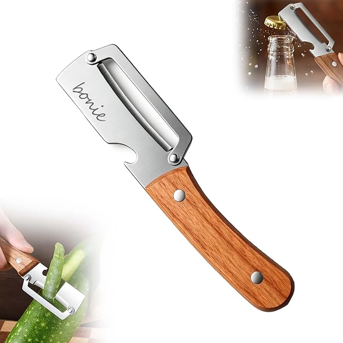 Multi-Functional Vegetable Peeler for Kitchen, 2026 New Stainless Steel Peeler with Wooden Handle and Bottle Opener, Kitchen Tool for Fruit Veggie Pumpkin, Gifts for Mom (1PC)