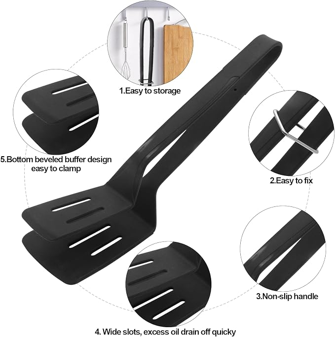 Silicone Kitchen Cooking Tongs, Premium Stainless Steel Silicone Barbecue Clamp, Multipurpose BBQ Clamp Spatula for Gripper Bread Clip, Fried Steak Clamp, Flipping Fish, Toast Salad Tongs（11 Inch）