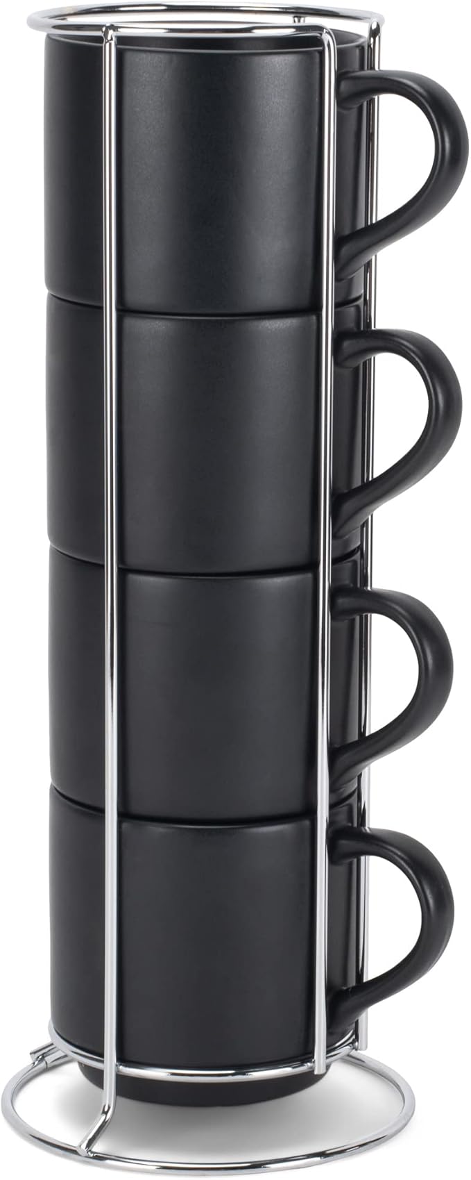 Nat & Jules Stacking Black 14 ounce Ceramic Stoneware Mugs With Stand Set of 4
