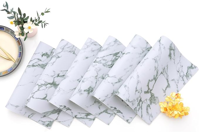 Homaxy Faux Leather Heat Resistant Placemats for Dining Table Set of 8, Waterproof Wipeable Washable PU Table Mats, Easy to Clean Anti-Slip Place Mats, 11.8" x 17", Marble