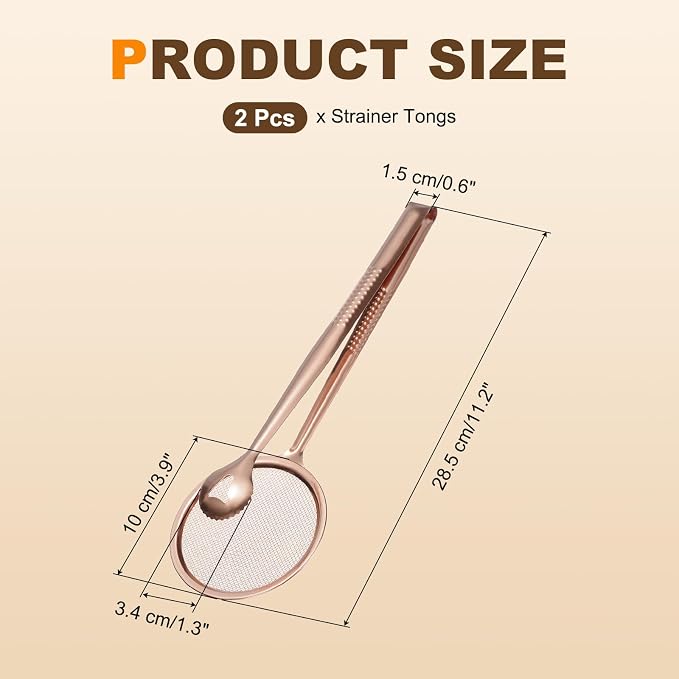 uxcell 2Pcs Stainless Steel Strainer Tongs, 11.2" Multi-Functional Food Strainer with Clip Fine Mesh Oil Filter Skimmer Hot Pot Clips for Kitchen Tool Restaurant Frying Cooking, Rose Red