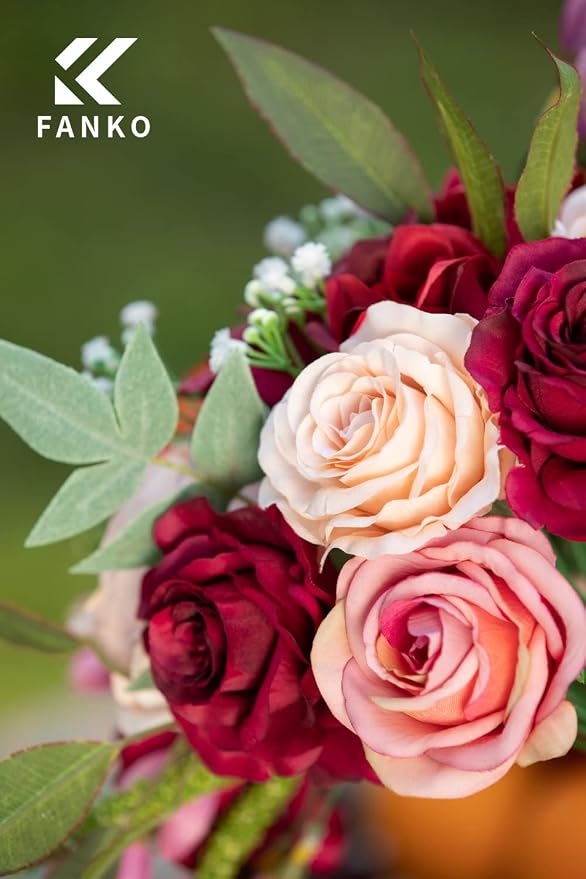 FANKO Artificial Flowers for DIY Bouquet, Burgundy Pink Champagne Faux Rose, Fake Flower Rose Peony for Vase, Floral Arrangement, Centerpieces, Wedding, Home Decor, Party Decoration