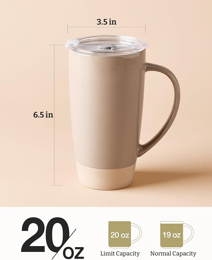 famiware Milkyway Coffee Mug, 20oz Large Coffee Mug, Ceramic Mug with Lid, Tea Cup with Handle for Latte, Tea, Cocoa, Milk, Home & Office, Cinnamon Brown