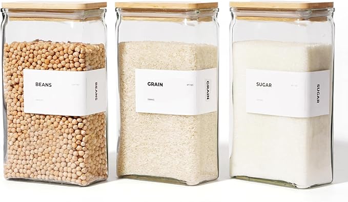 APT 1101 Glass Storage Jars with Bamboo Lid, glass canisters with airtight lids, Clear jars with lids for Spice, Cookie, Candy, Tea, Coffee Bean and Rice (White, 67 oz, Set of 3)
