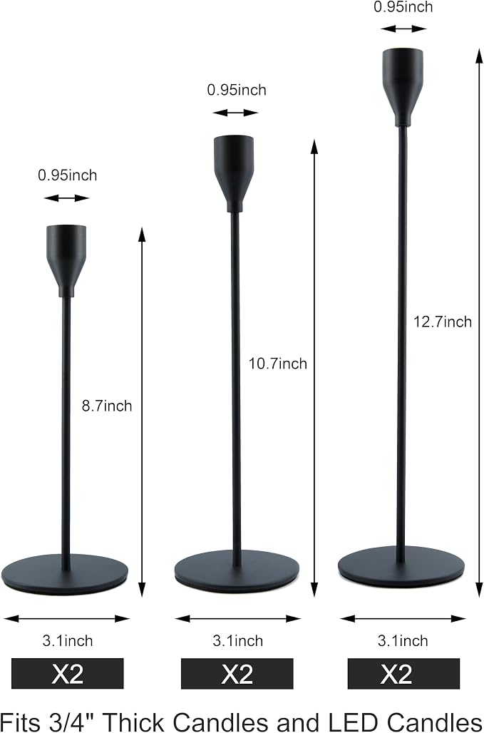 NLBTW Black Taper Candle Holders Set of 6, Metal Candlestick Holders for Table or Mantel Decor Centerpiece, Candle Stick Holder Decor for Wedding, Dinning, Party or Anniversary
