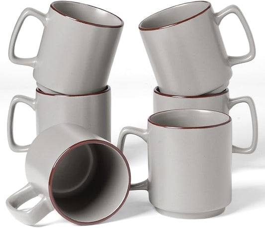 famiware Coffee Mugs Set of 6, Nebula 14oz Coffee Mugs, Ceramic Cup Set with Handle for Latte, Tea, Milk, Cappuccino, Cocoa, Light Gray