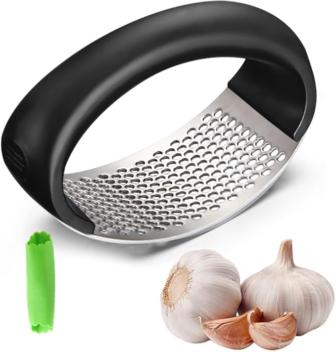 Stainless Steel Garlic Press - Upgraded Manual Garlic Crusher, Home & Kitchen (1, Black)