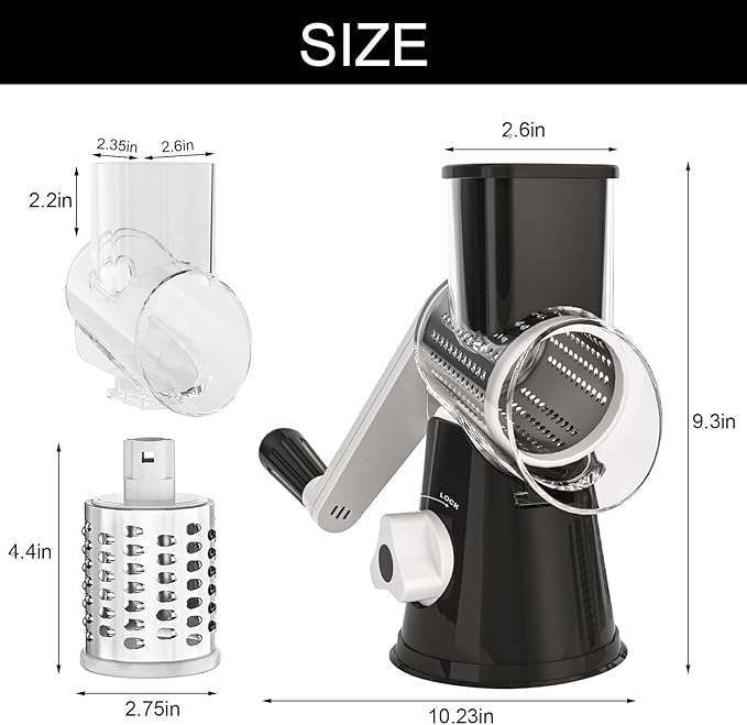Cambom Rotary Cheese Grater Hand Crank Cheese Shredder for Fresh Cheese, Vegetable, Nuts,Non-slip Suction Base, Five Blades, Black