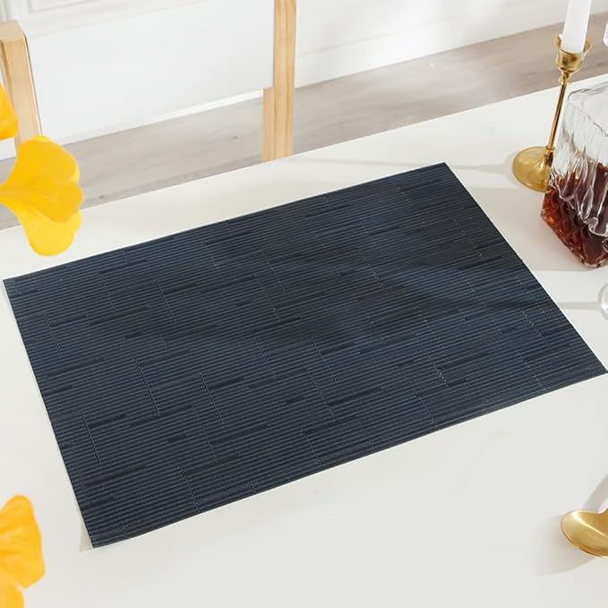 PIGCHCY Elegant Placemats with Matching Table Runner,Washable Durable Durable Vinyl Woven Table Mats Sets(6pcs Placemats+1pcs Table Runner,Same Style,Navy Blue)