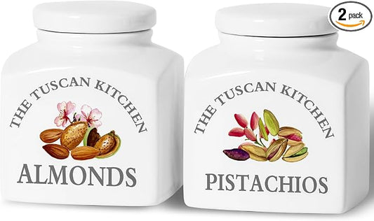 HOMBENE Kitchen Canisters Ceramic Containers, Food Storage Jar with Airtight Lids, 17 oz Containers Jar for Pistachios and Almonds Set of 2, White