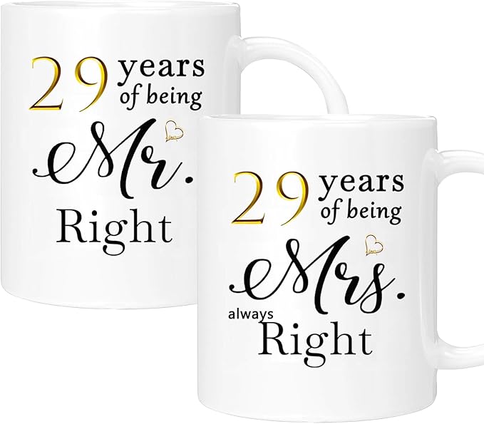 29th Anniversary Coffee Mugs Set of 2, 29 Year Anniversary Wedding Gifts Decorations for Couple Parents Men Women Husband Wife Him Her, Gift Box Packaging, 11oz